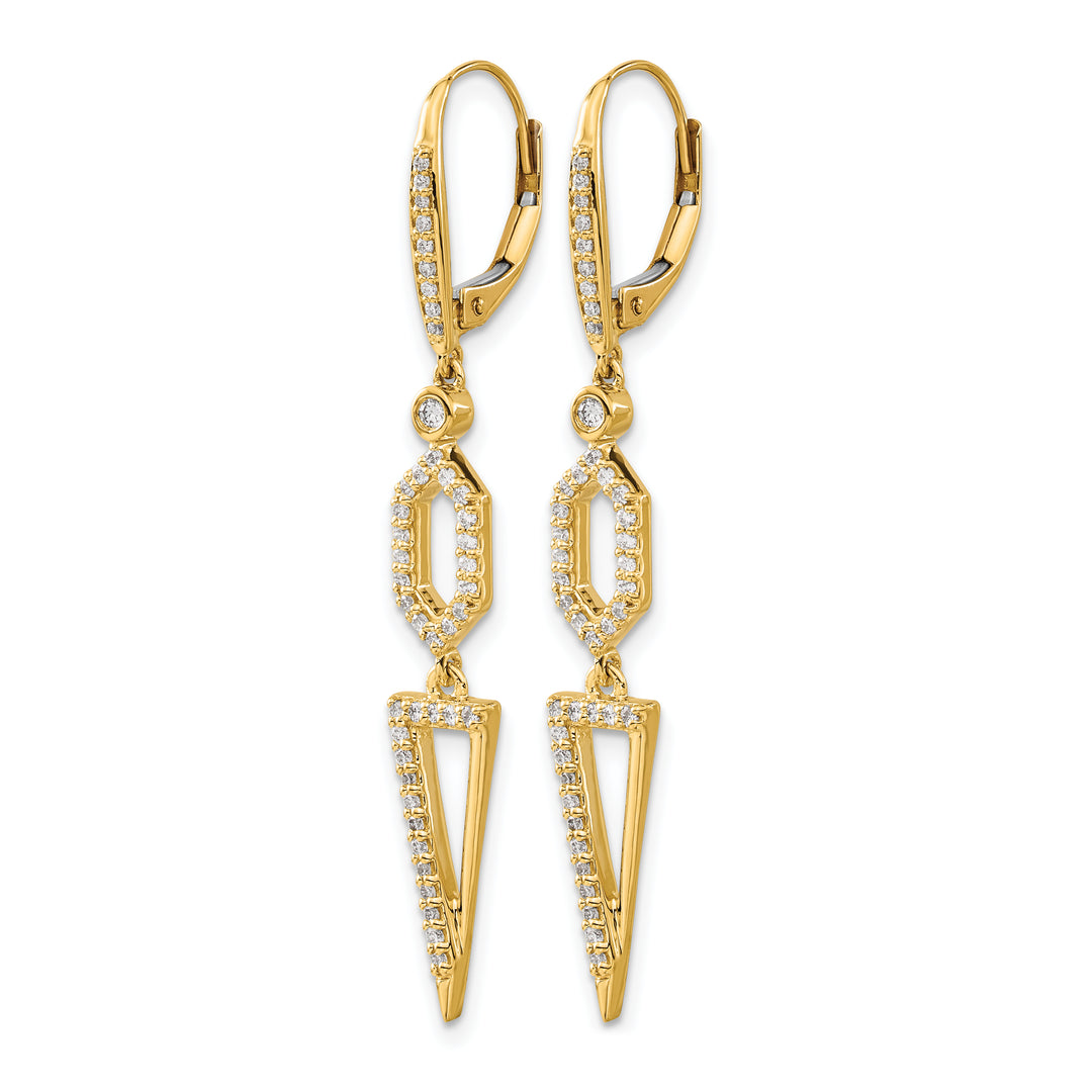 14k Yellow Gold 1/2 CT  Diamond Triangle Dangle Leverback Earrings