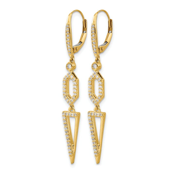 14k Yellow Gold 1/2 CT  Diamond Triangle Dangle Leverback Earrings