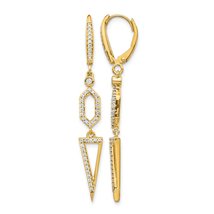 14k Yellow Gold 1/2 CT  Diamond Triangle Dangle Leverback Earrings