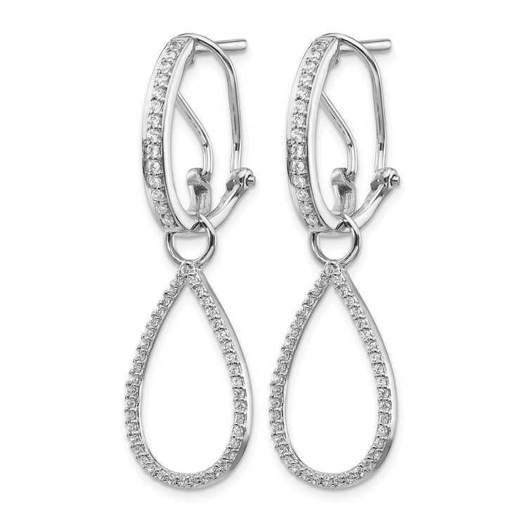 14k White Gold 1/2 CT Diamond Teardrop Dangle Omega Back Earrings