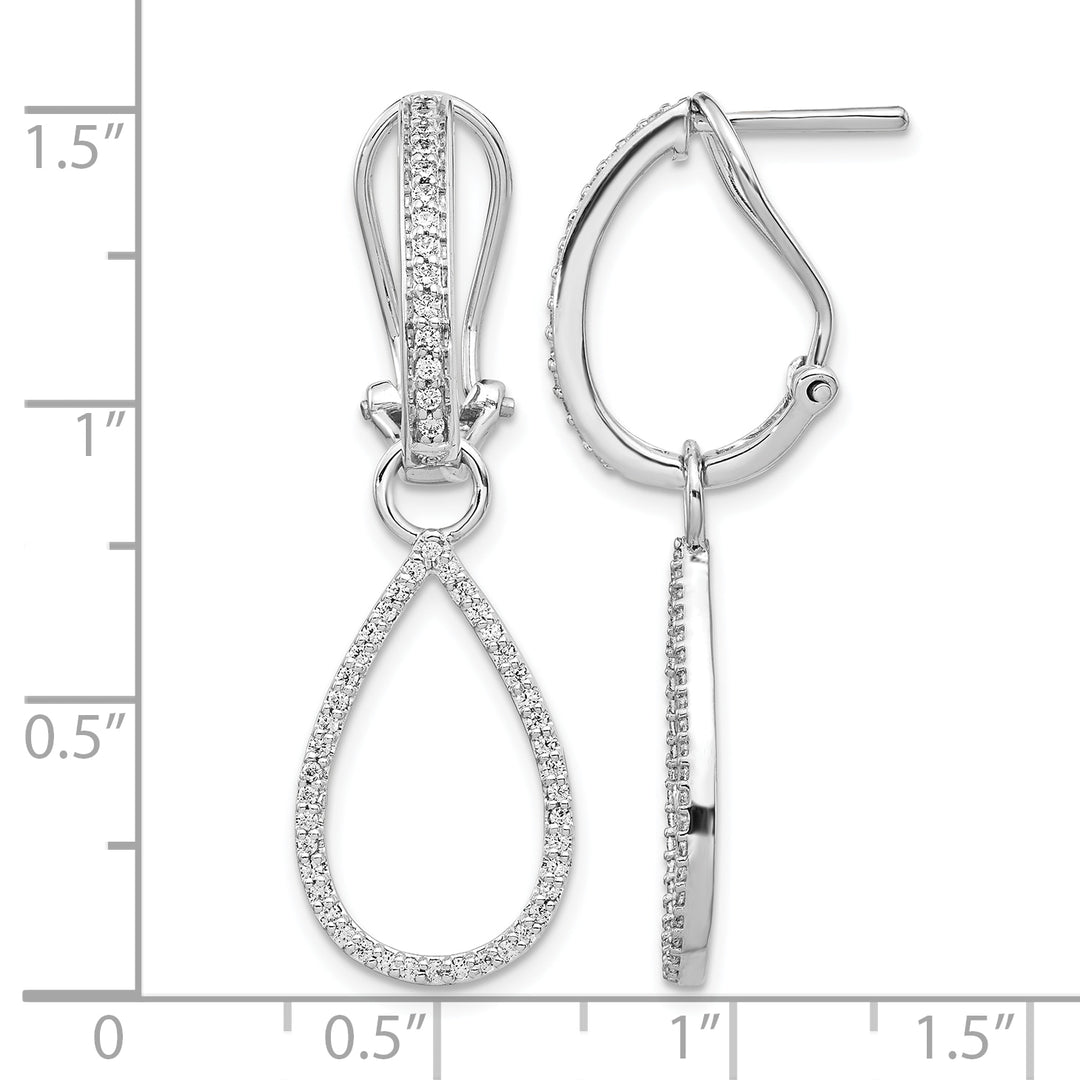 14k White Gold 1/2 CT Diamond Teardrop Dangle Omega Back Earrings
