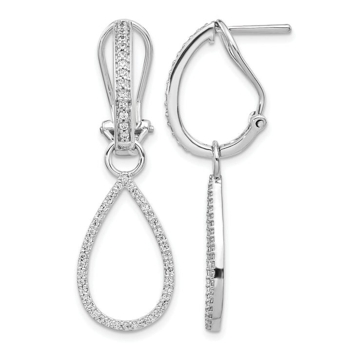 14k White Gold 1/2 CT Diamond Teardrop Dangle Omega Back Earrings