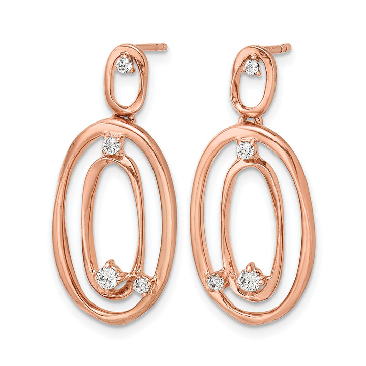 14k Rose Gold 1/5 CT Diamond Oval Dangle Post Earrings