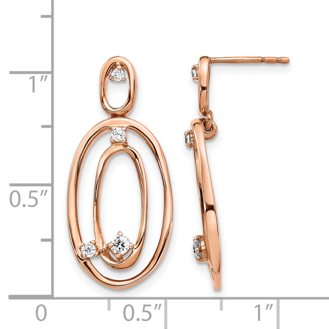14k Rose Gold 1/5 CT Diamond Oval Dangle Post Earrings