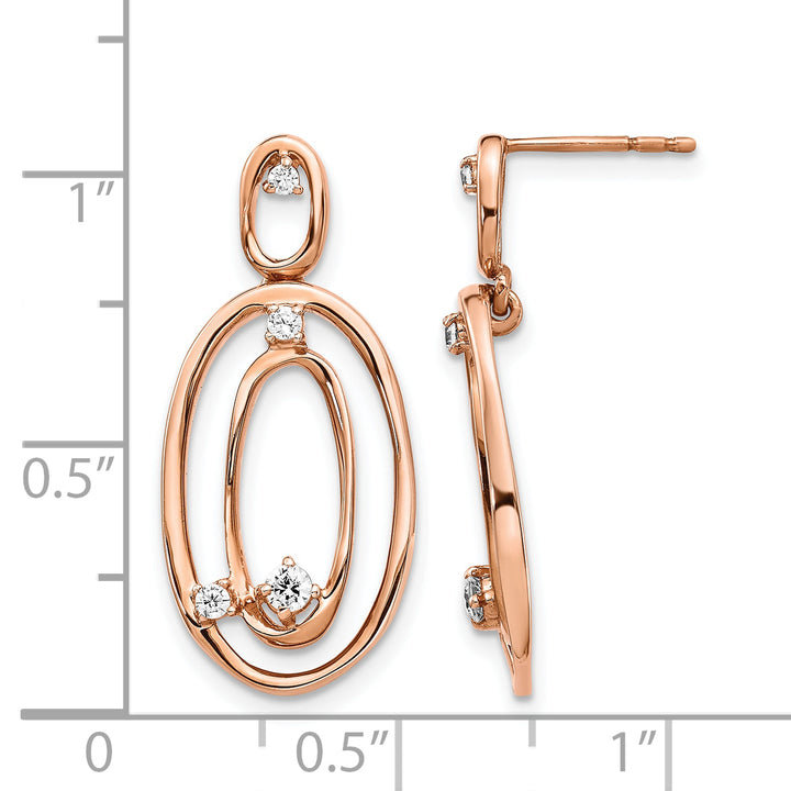 14k Rose Gold 1/5 CT Diamond Oval Dangle Post Earrings