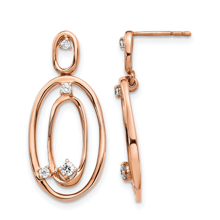 14k Rose Gold 1/5 CT Diamond Oval Dangle Post Earrings