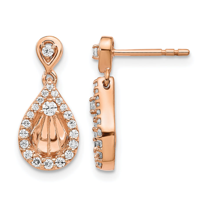 14k Rose Gold 1/3 CT Diamond Teardrop Dangle Post Earrings