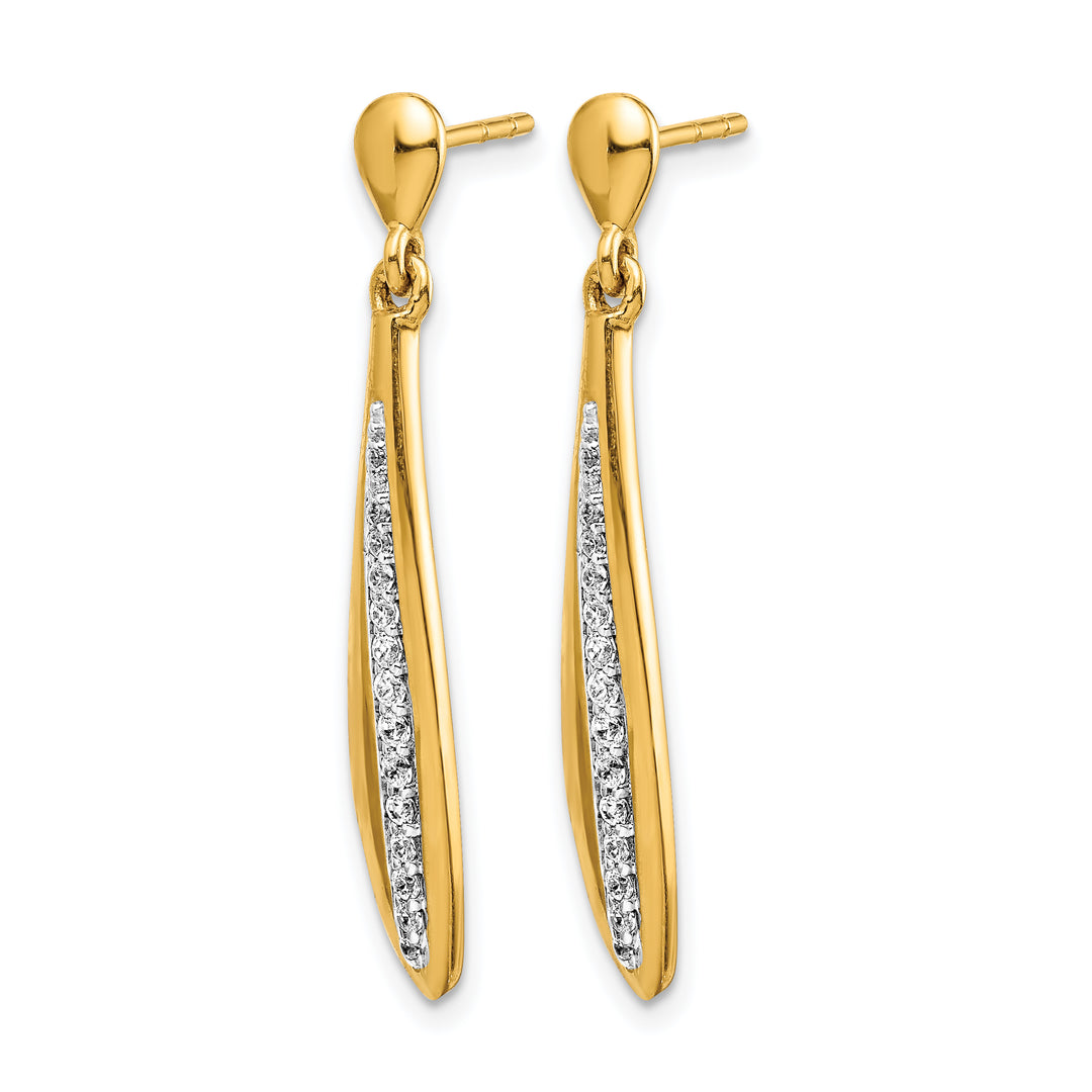 14k Yellow Gold 1/4 CT Diamond Oval Design Dangle Post Earrings