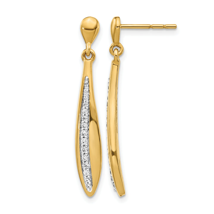 14k Yellow Gold 1/4 CT Diamond Oval Design Dangle Post Earrings