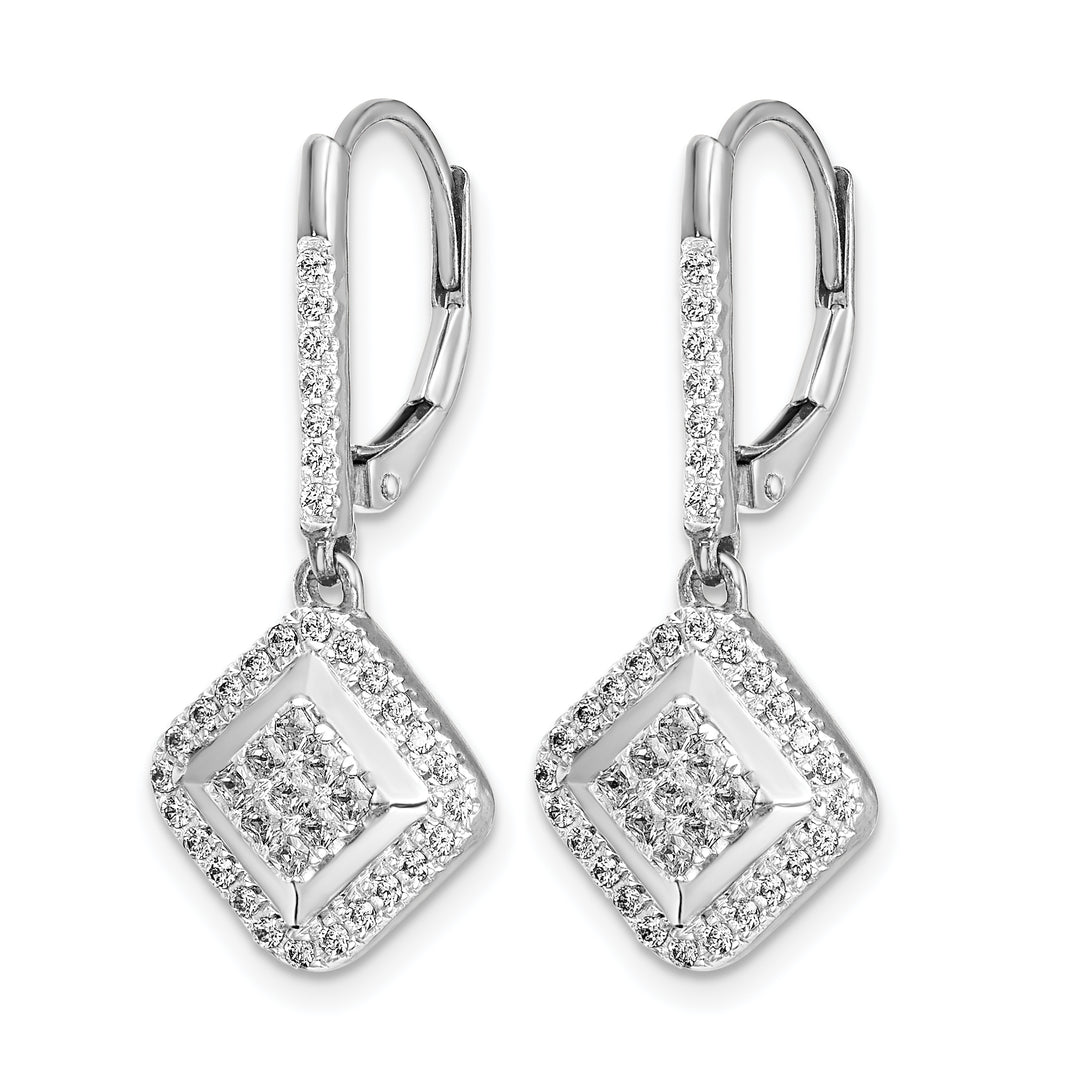 14k White Gold 1/2 CT Diamond Square Shape Cluster Leverback Earrings