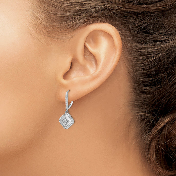 14k White Gold 1/2 CT Diamond Square Shape Cluster Leverback Earrings