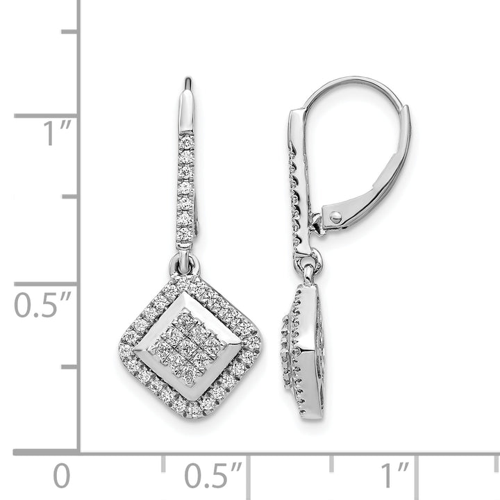 14k White Gold 1/2 CT Diamond Square Shape Cluster Leverback Earrings