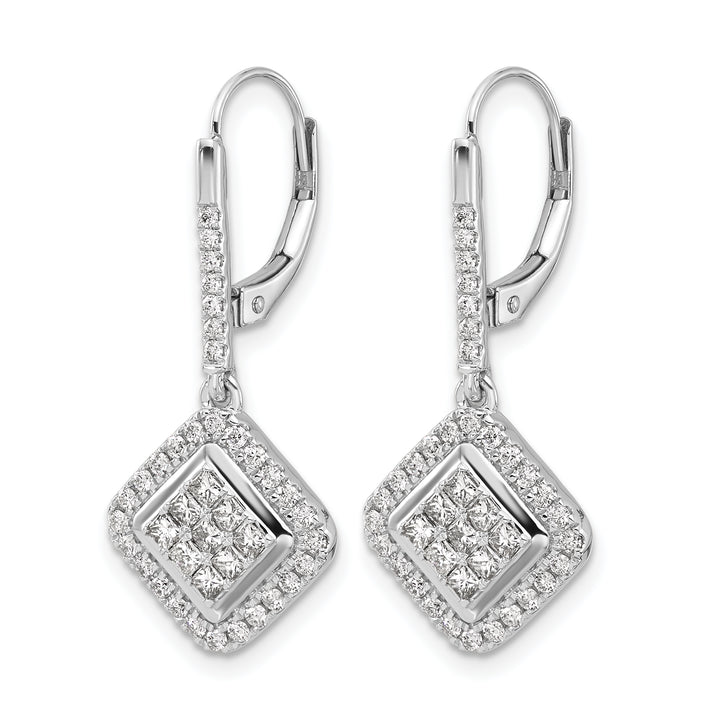 14k White Gold 1 CT Diamond Square Cluster Leverback Earrings