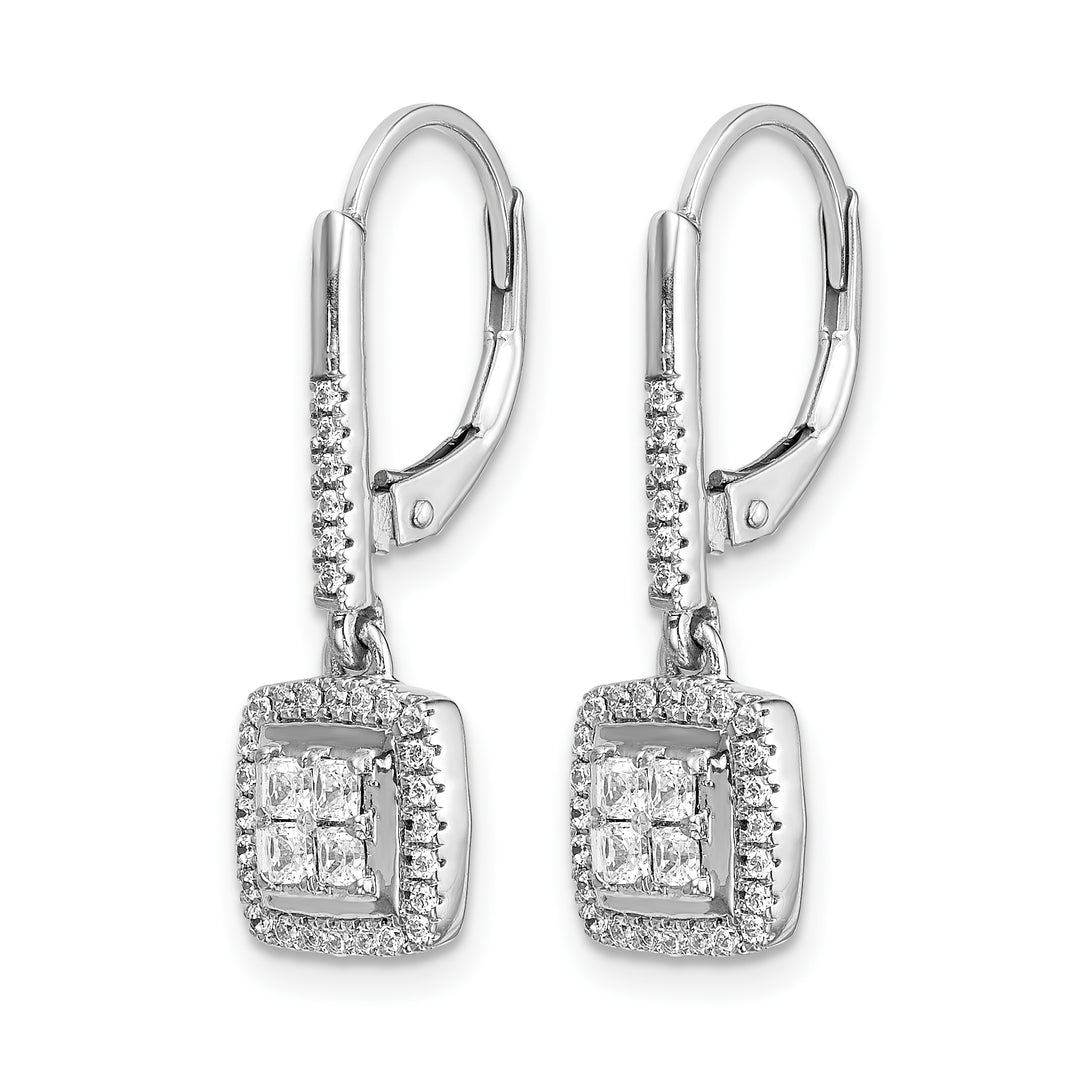 14k White Gold 1/2 CT Diamond Square Cluster Leverback Earrings