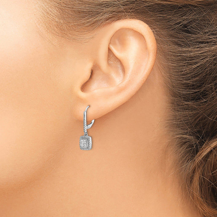 14k White Gold 1/2 CT Diamond Square Cluster Leverback Earrings