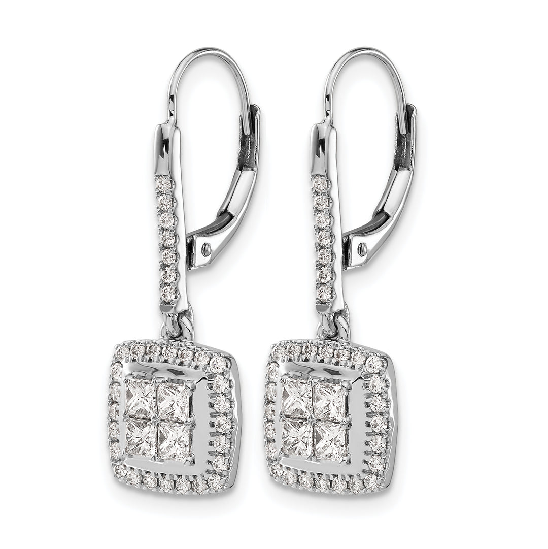 14k White Gold 1 CT Diamonds Square Cluster Leverback Earrings