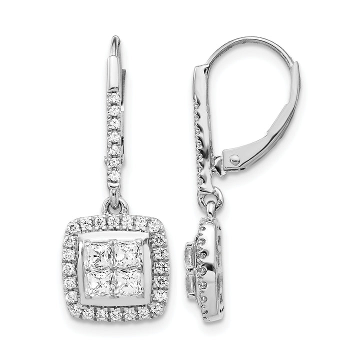 14k White Gold 1 CT Diamonds Square Cluster Leverback Earrings