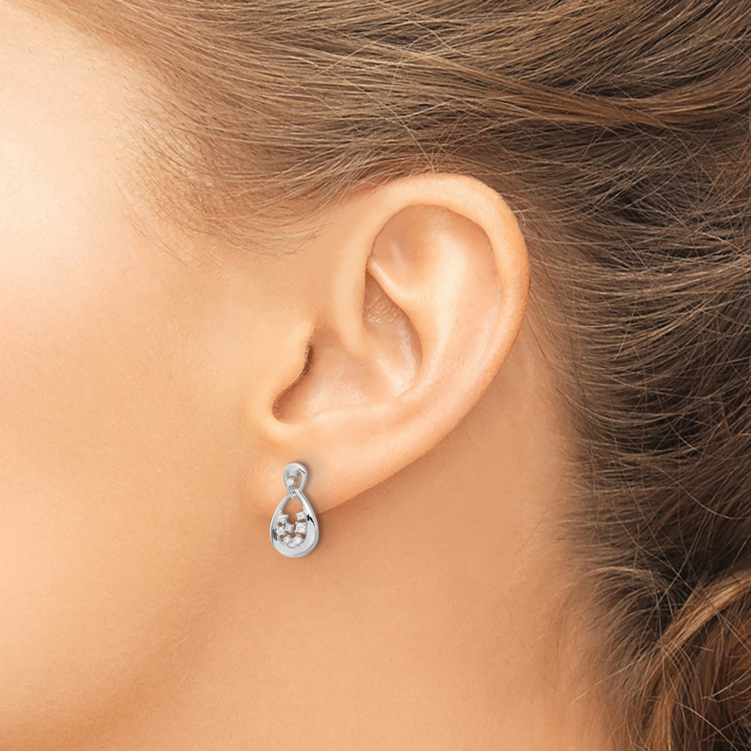 14k White Gold 1/8 CT Diamond Teardrop Design Post Earrings