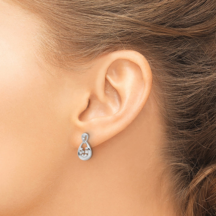 14k White Gold 1/8 CT Diamond Teardrop Design Post Earrings