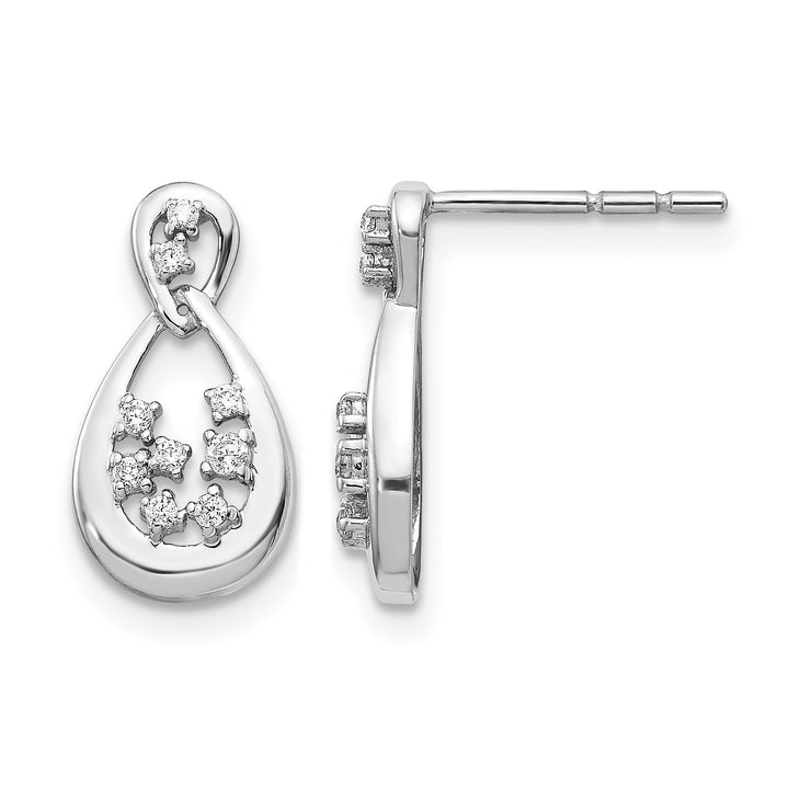 14k White Gold 1/8 CT Diamond Teardrop Design Post Earrings