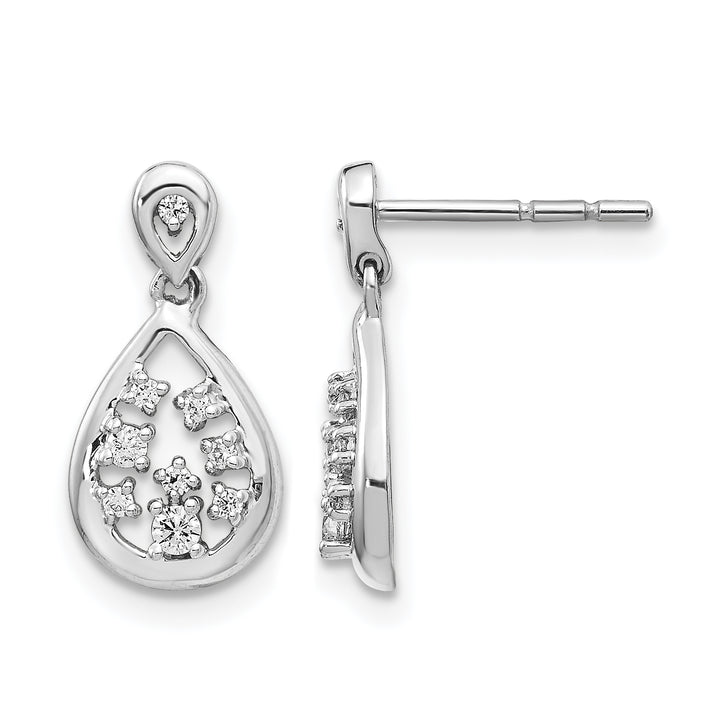 14k White Gold 1/6 CT Diamond Teardrop Dangle  Design Post Earrings