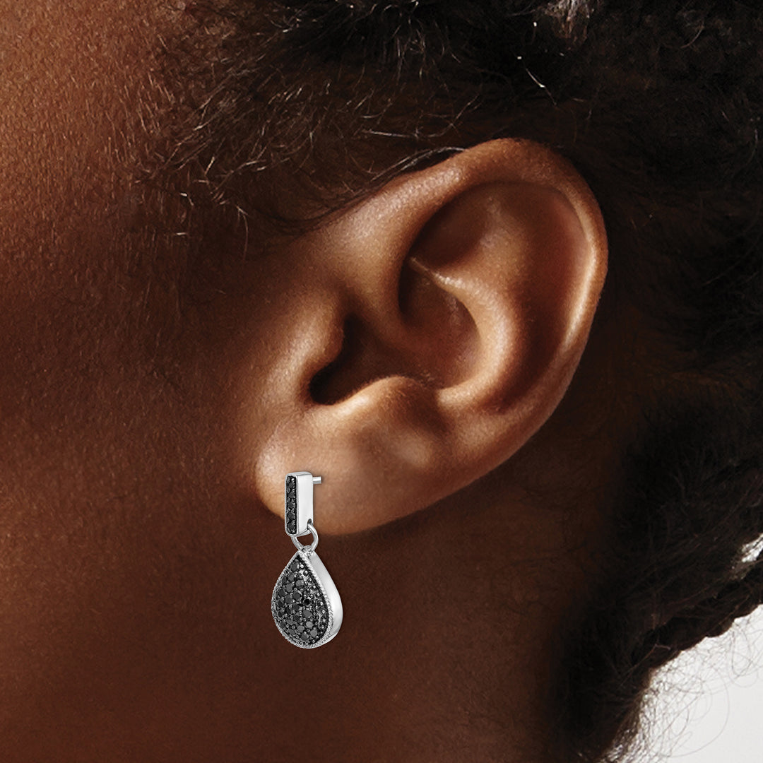 14k White Gold 1/2 CT Black Diamond Teardrop Dangle Post Earrings