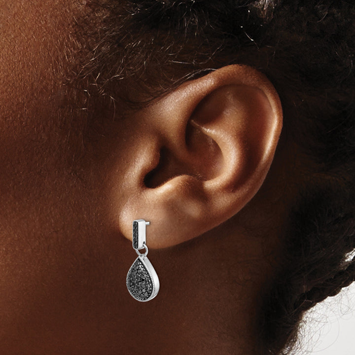 14k White Gold 1/2 CT Black Diamond Teardrop Dangle Post Earrings