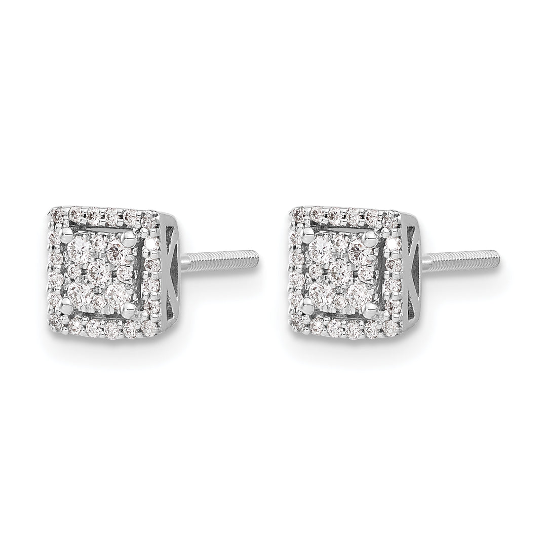 14k White Gold 1/4 CT Diamond Cluster Square Screwback Post Earrings