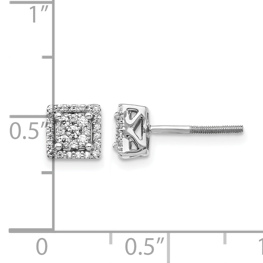 14k White Gold 1/4 CT Diamond Cluster Square Screwback Post Earrings
