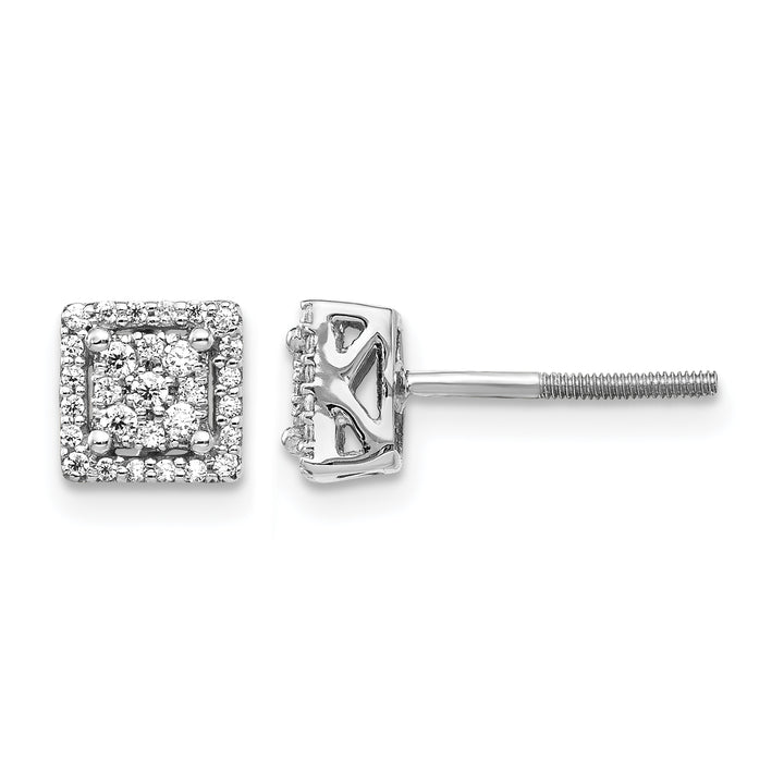 14k White Gold 1/4 CT Diamond Cluster Square Screwback Post Earrings