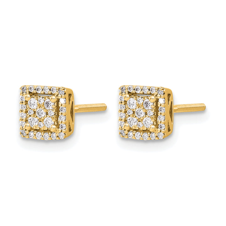14k Yellow Gold 1/4 CT Diamond Cluster Square Screwback Post Earrings