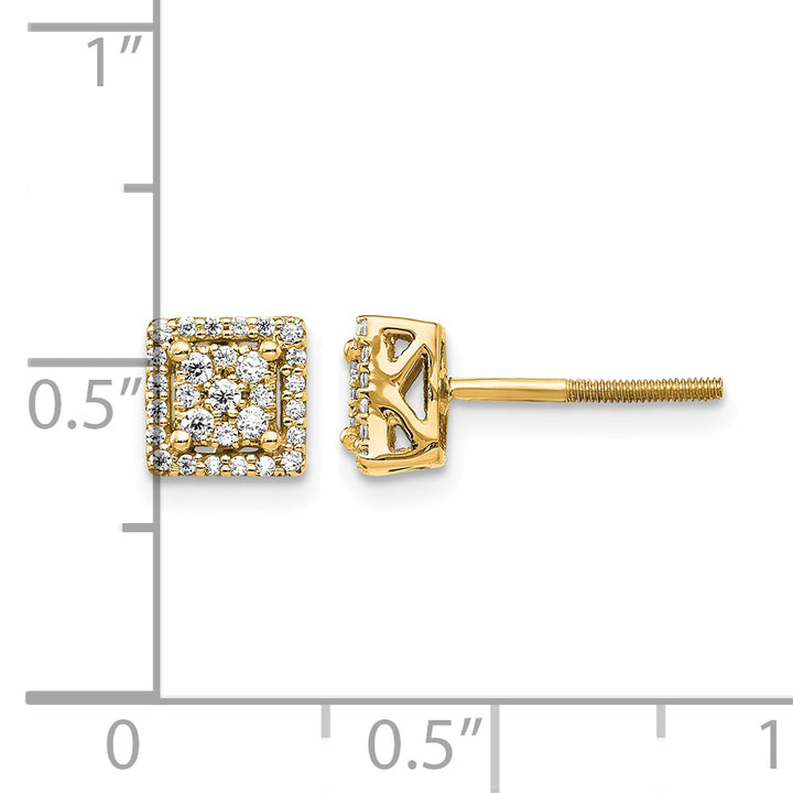 14k Yellow Gold 1/4 CT Diamond Cluster Square Screwback Post Earrings