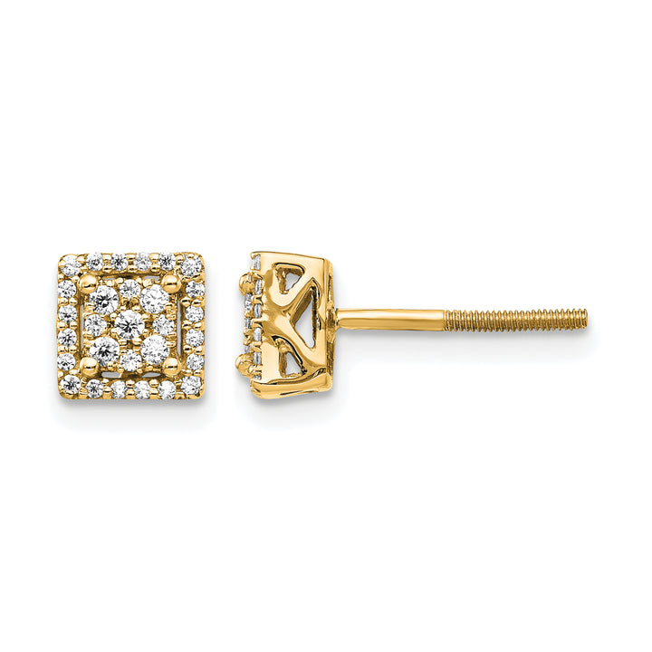 14k Yellow Gold 1/4 CT Diamond Cluster Square Screwback Post Earrings