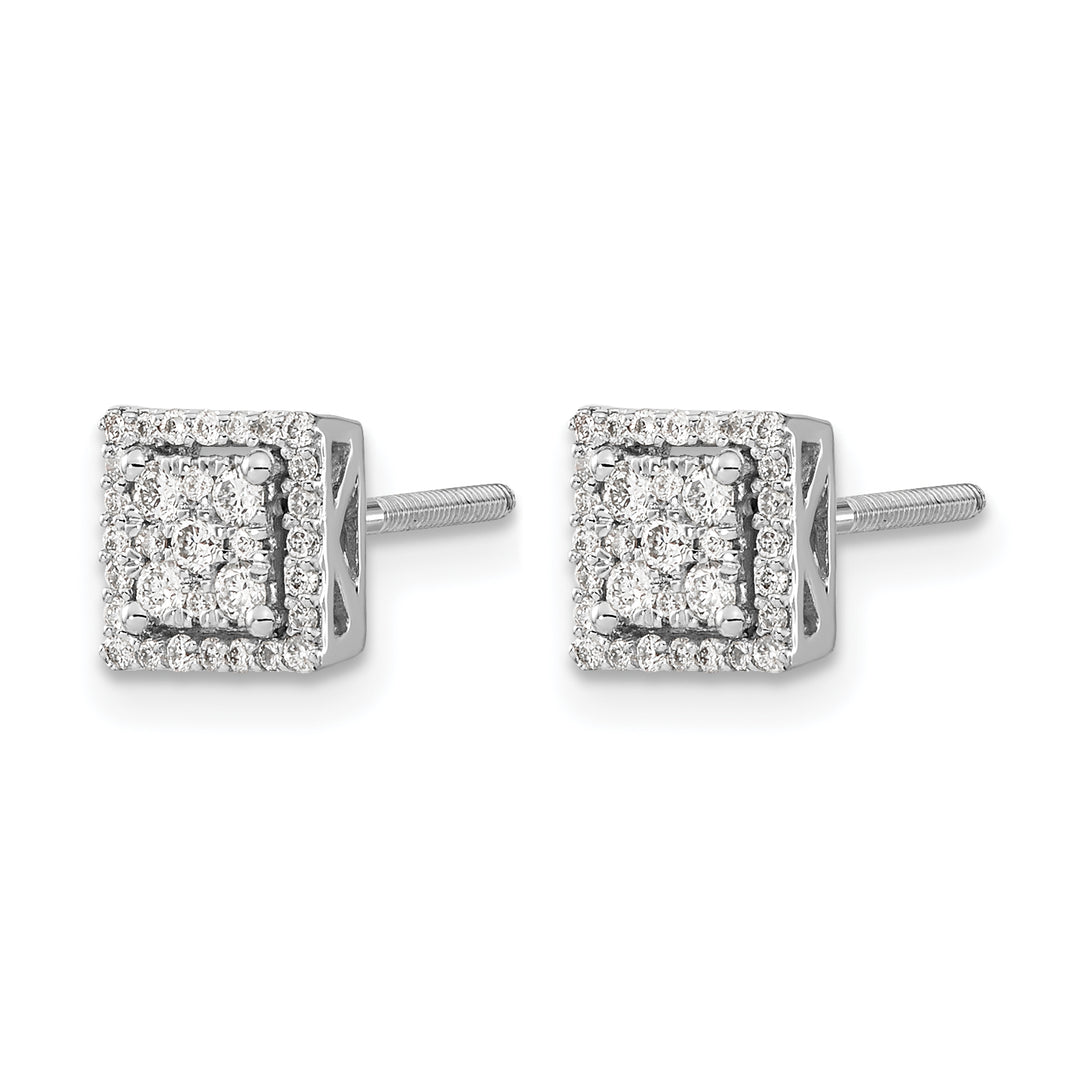 14k White Gold 1/3 CT Diamond Cluster Square Screwback Post Earrings