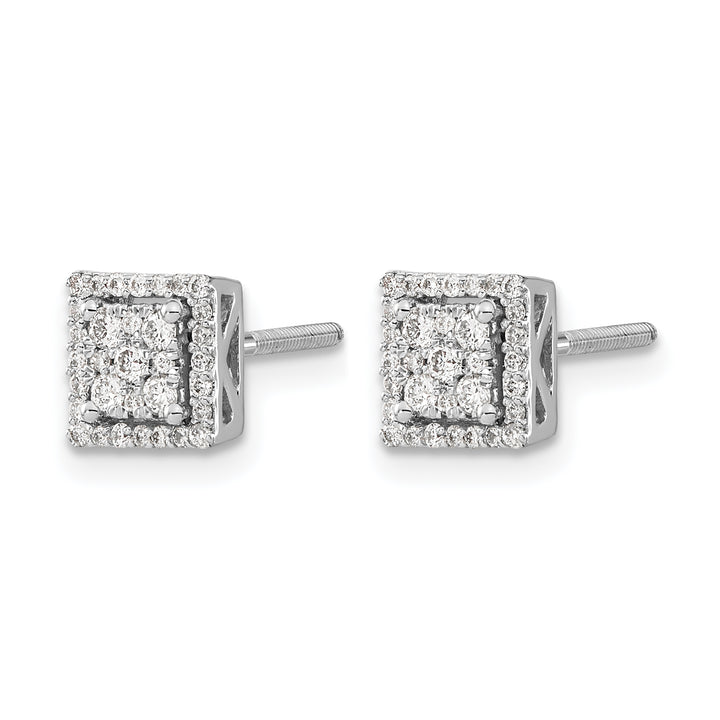 14k White Gold 1/3 CT Diamond Cluster Square Screwback Post Earrings