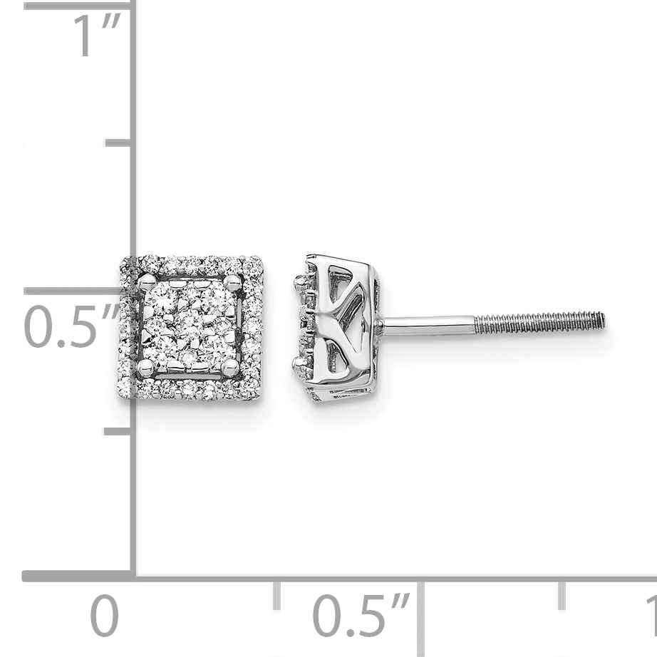14k White Gold 1/3 CT Diamond Cluster Square Screwback Post Earrings