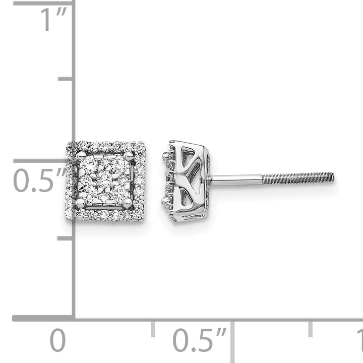 14k White Gold 1/3 CT Diamond Cluster Square Screwback Post Earrings