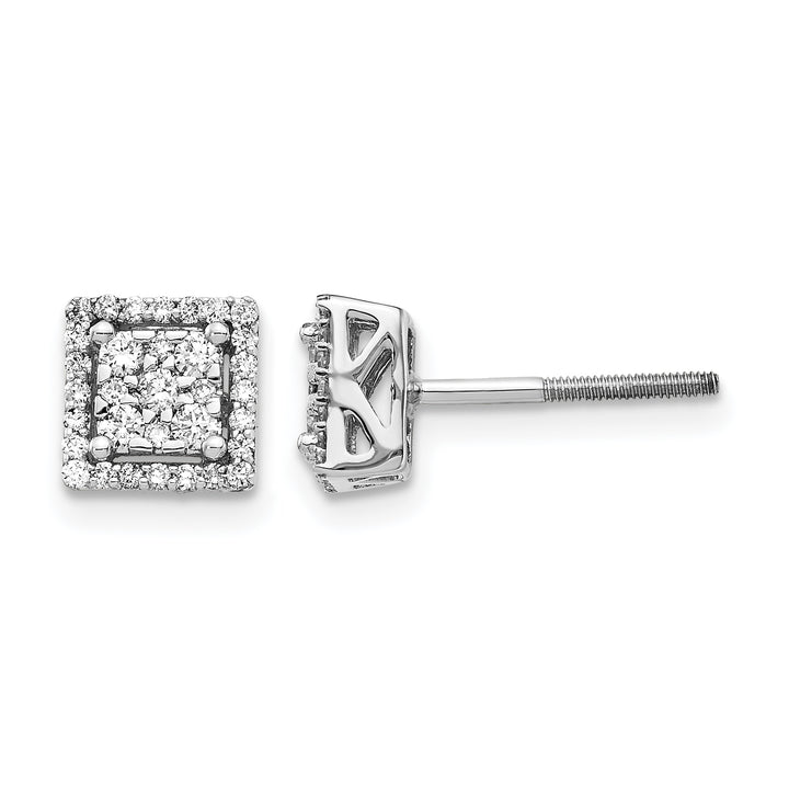 14k White Gold 1/3 CT Diamond Cluster Square Screwback Post Earrings