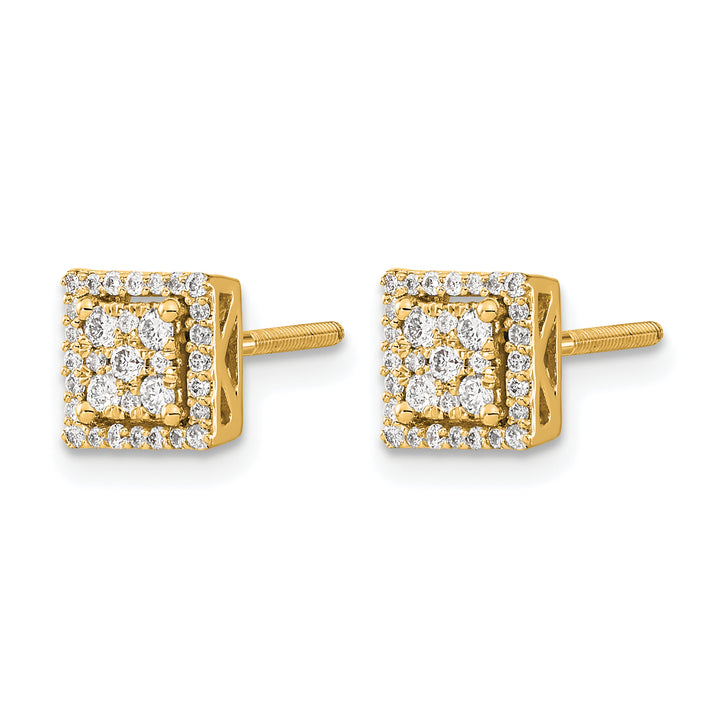 14k Yellow Gold 1/3 CT Diamond Cluster Square Screwback Post Earrings