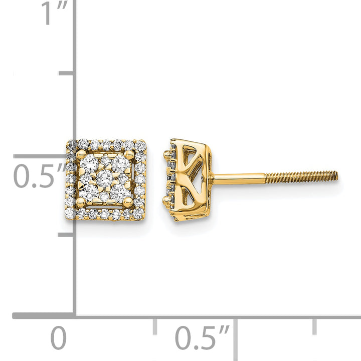 14k Yellow Gold 1/3 CT Diamond Cluster Square Screwback Post Earrings