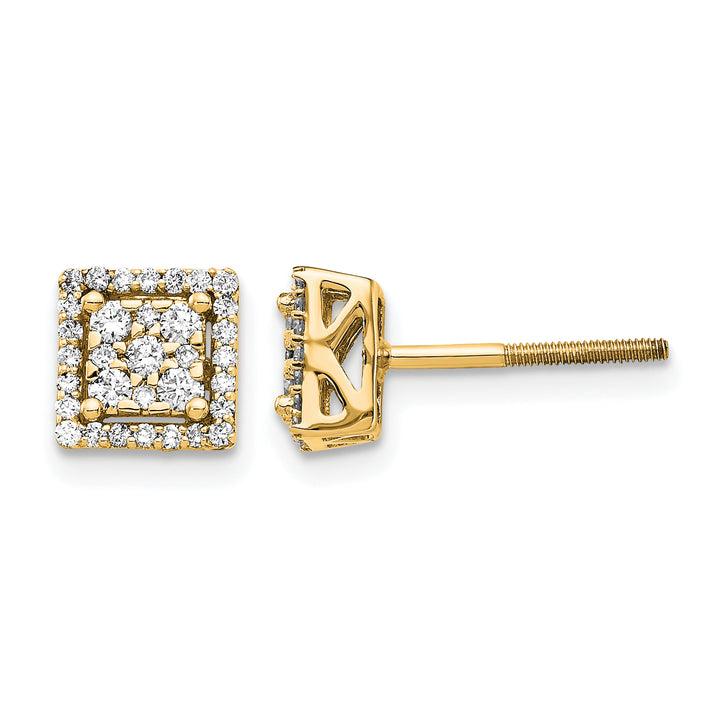 14k Yellow Gold 1/3 CT Diamond Cluster Square Screwback Post Earrings