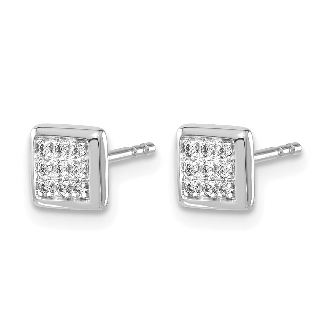 14k White Gold 1/10 CT Diamonds Cluster Square Post Earrings