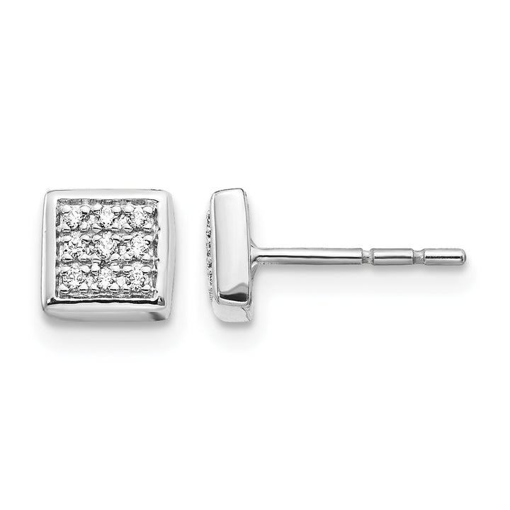 14k White Gold 1/10 CT Diamonds Cluster Square Post Earrings