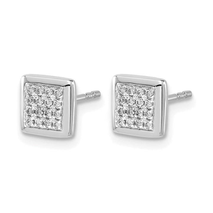 14k White Gold 1/8 CT Diamond Cluster Square Design Post Earrings