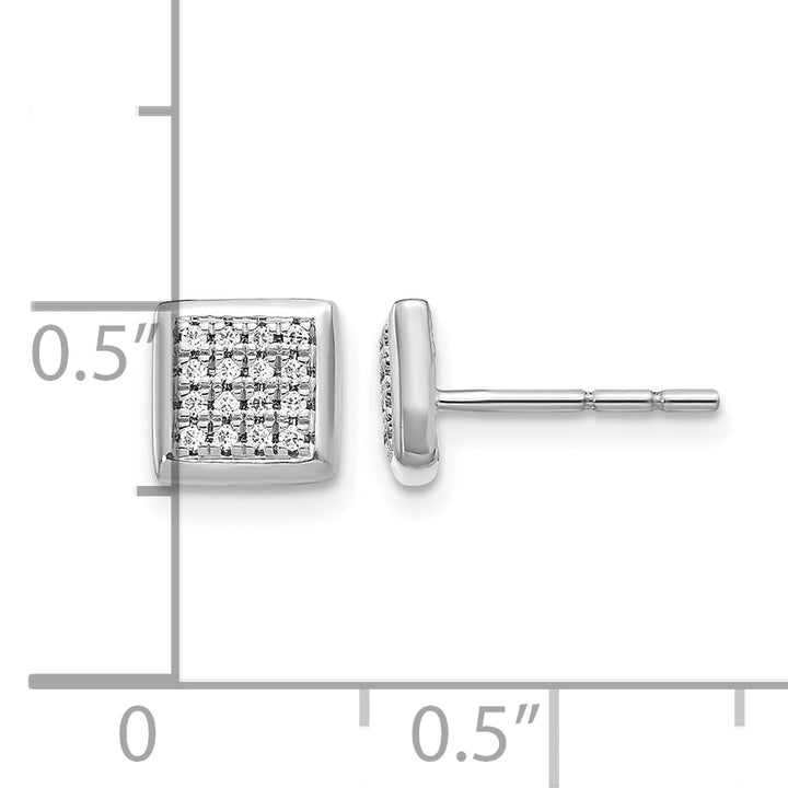 14k White Gold 1/8 CT Diamond Cluster Square Design Post Earrings