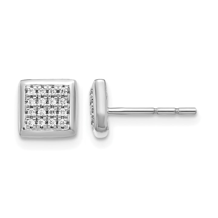 14k White Gold 1/8 CT Diamond Cluster Square Design Post Earrings