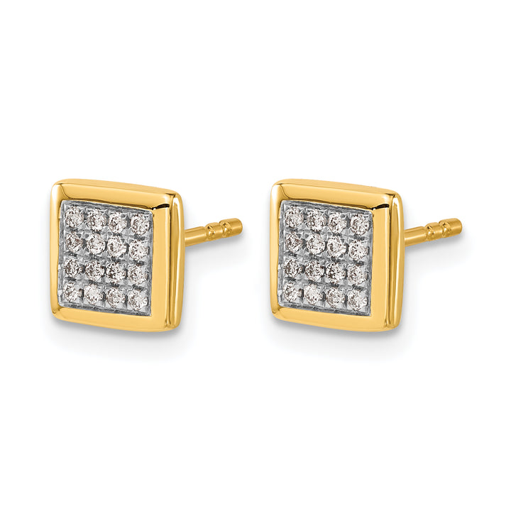 14k Yellow Gold 1/8 CT Diamond Cluster Square Post Earrings
