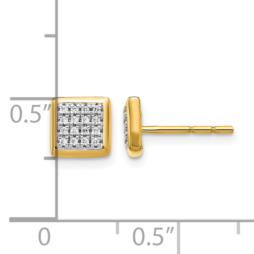 14k Yellow Gold 1/8 CT Diamond Cluster Square Post Earrings
