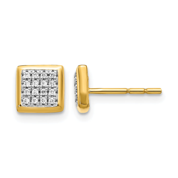 14k Yellow Gold 1/8 CT Diamond Cluster Square Post Earrings