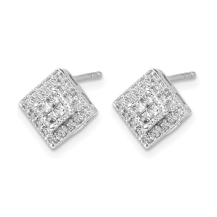 14k White Gold 1/4 CT Diamond Square Clusters Fancy Post Earrings